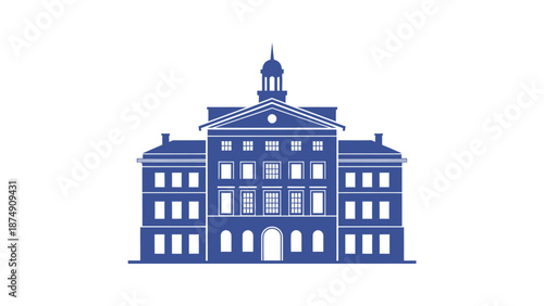 Blue Historic Building Facade with Pediment and Cupola