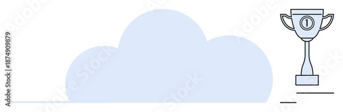Cloud computing concept. Cloud computing symbol paired with a trophy highlighting achievement in digital technology. Cloud computing innovation excellence in business, storage, and online services