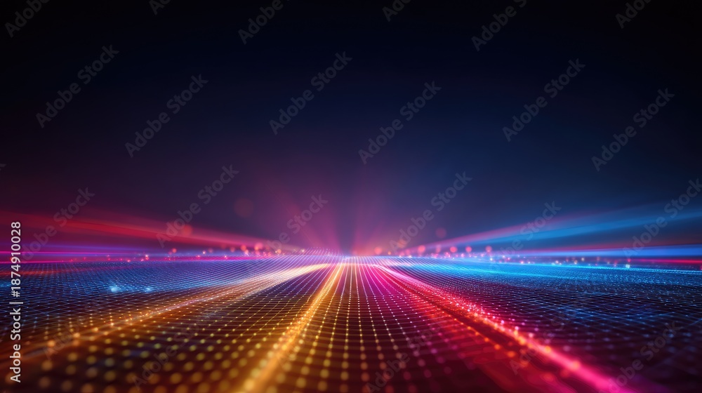 Obraz premium Vibrant abstract background with colorful light trails and glowing particles creating a mesmerizing digital landscape for creative design projects