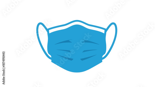 Blue Medical Face Mask Icon on White Background