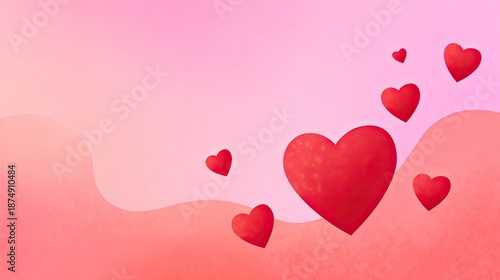 Romantic Red Hearts on Soft Pink Background, Ideal for Valentine's Day, Weddings, Love Themes, Celebrations, and Sweet Moments of Affection
