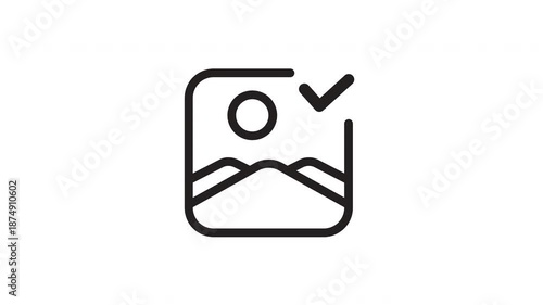 Mountain landscape checkmark design, ideal for travel blog logos, adventure branding, or outdoorsrelated content. Perfect for showcasing nature and exploration themes.