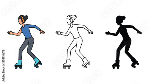 A colorful illustration of women roller skating in different styles and poses