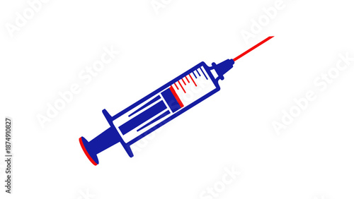 Medical Syringe with Red Liquid, Healthcare and Vaccination Concept