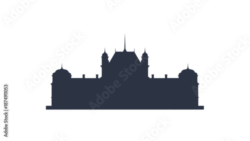 Silhouette of a grand historical building with towers and domes