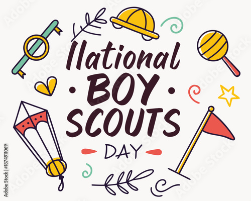 National Boy Scouts Day Vector Graphic, Camping and Leadership Youth Illustration