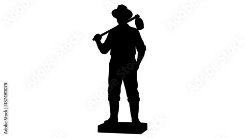 Silhouette of a Farmer with a Hoe and Bag on Shoulder