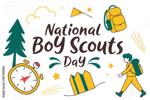 Boy Scouts Day Vector Illustration, Scouting Values and Outdoor Youth Activity Design