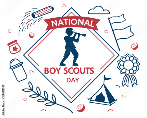 Scouting Celebration National Boy Scouts Day Vector Illustration, Youth Development Concept