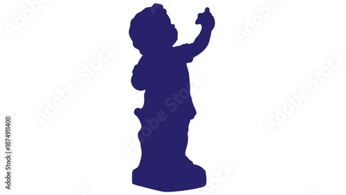 Silhouette of a child pointing upwards, isolated on white background