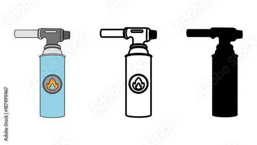 A set of three kitchen torches in different colors and styles