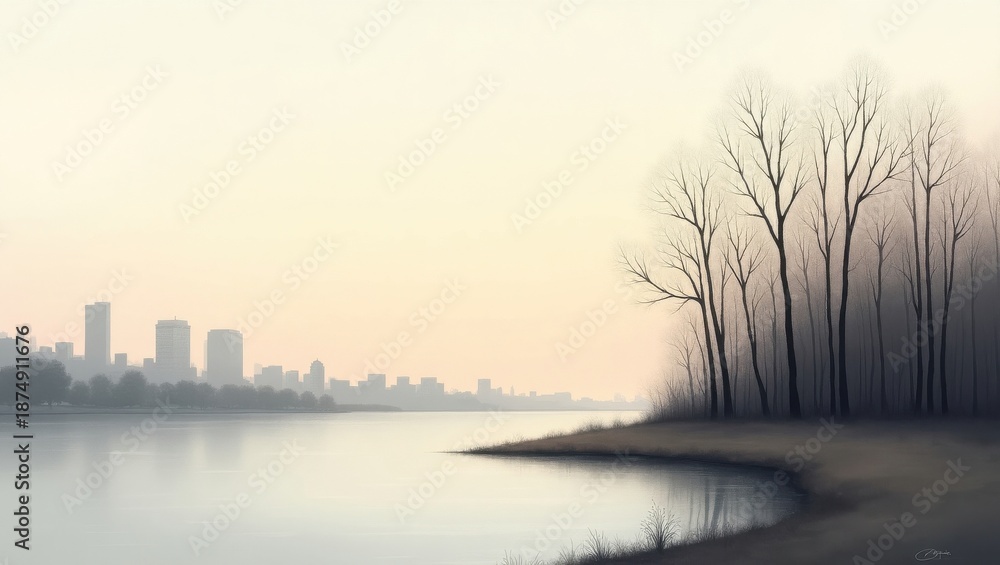 Fototapeta premium Foggy morning by the river