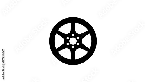 Black alloy wheel silhouette, isolated on white background