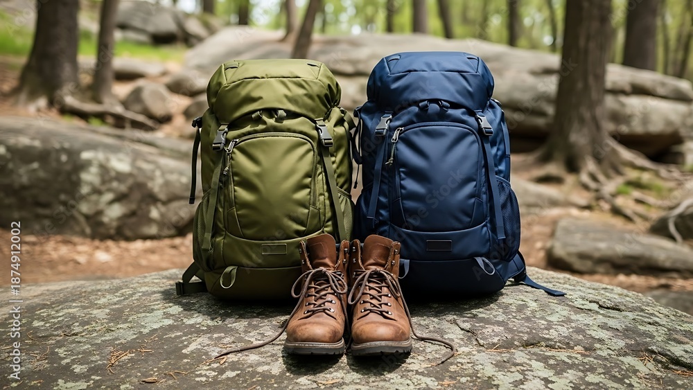 Fototapeta premium Outdoor Adventure Concept with Travel Backpack