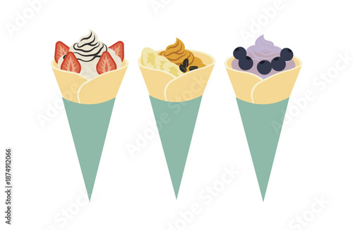 カフェのメニューやフードフェスをイメージした可愛らしいクレープのベクター素材