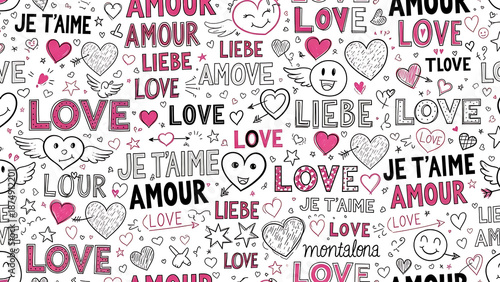 Colorful love and heart illustrations isolated on transparent background