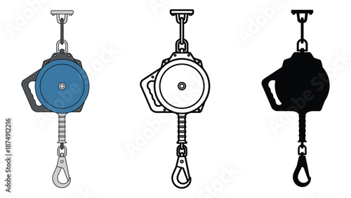 An illustration of three different pulley systems in various colors and designs