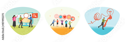 Search new job concept. Social media customer feedback reviews. Creativity to solve problem.