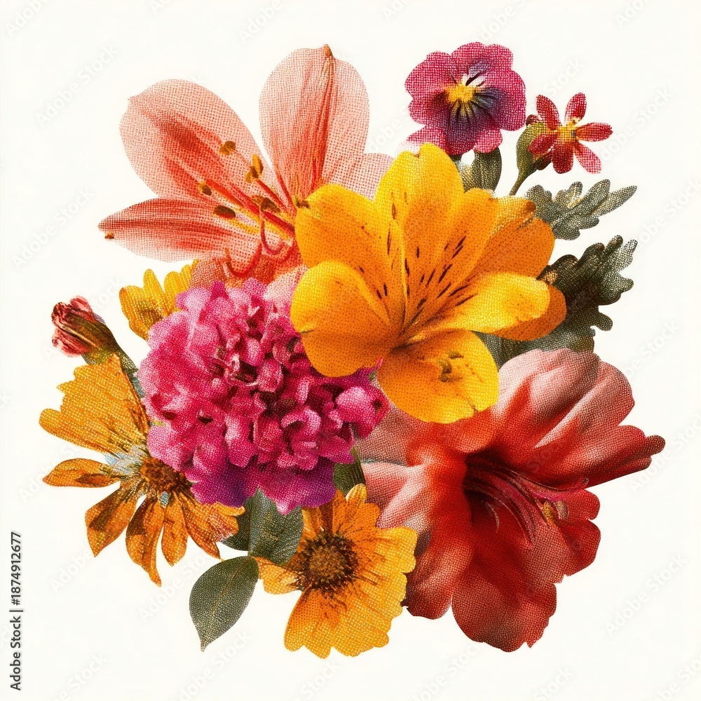 Naklejka premium Vibrant floral bouquet illustration.