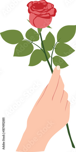 Hand Holding a Beautiful Red Rose