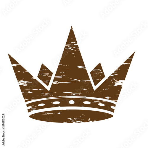 Drawing Vintage Brown crown icon with distressed texture and decorative band isolated on white background  symbol of royalty and power