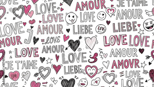 Colorful love themed illustrations isolated on transparent background