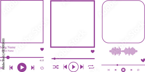 Purple Music Player Interface Elements on White vector