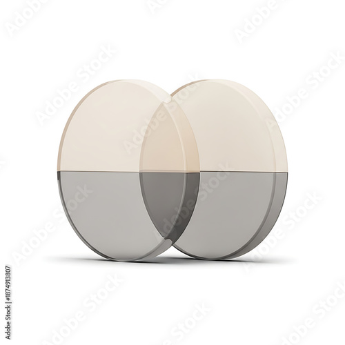 Two minimalist overlapping circular halves in neutral tones creating an abstract design