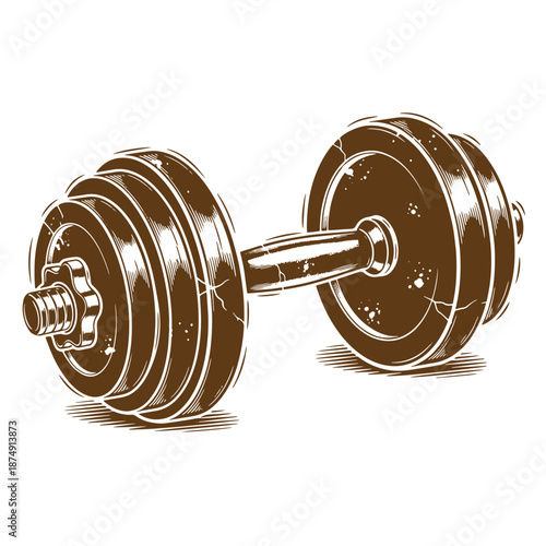 Drawing Vintage Brown dumbbell weightlifting equipment for exercise and fitness routines at gym  a single dumbbell