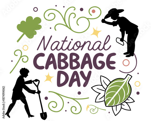 National Cabbage Day Vector Illustration, Fresh Green Vegetable and Healthy Food Graphic