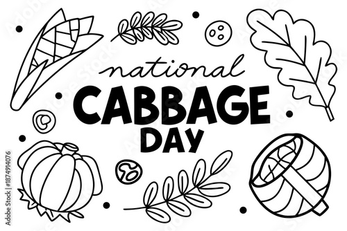 National Cabbage Day Vector Graphic, Farm Fresh Vegetable and Healthy Eating Illustration