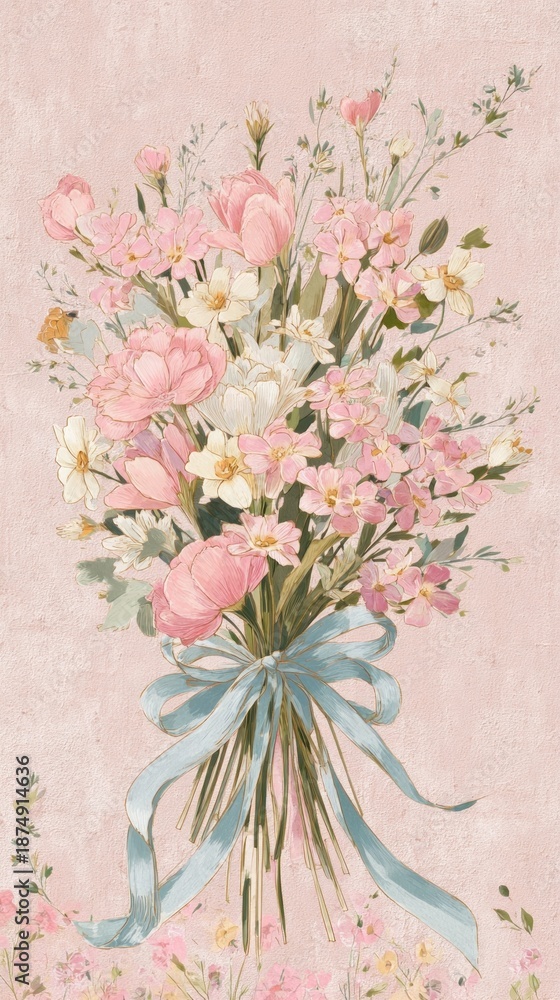 Naklejka premium Elegant floral bouquet wallpaper.