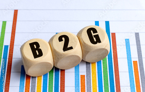 B2G acronym on wooden cubes placed on colorful financial bar chart background