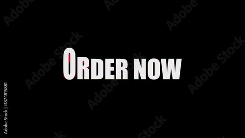 Order now text animation in black and white colors with wavy echo style