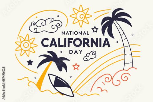 National California Day Vector Graphic, West Coast Lifestyle and State Heritage Illustration