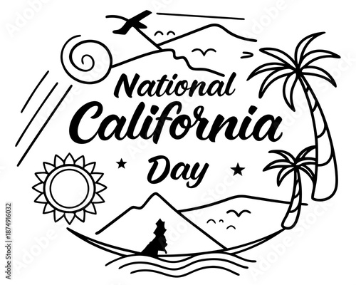 California Day Vector Illustration, USA State Culture and Travel Concept Design