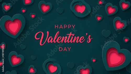 Happy valentine's day hearts greeting card isolated on transparent background