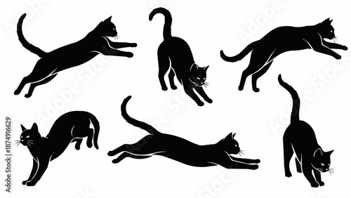 Collection of Black Cat Silhouettes in Various Poses.