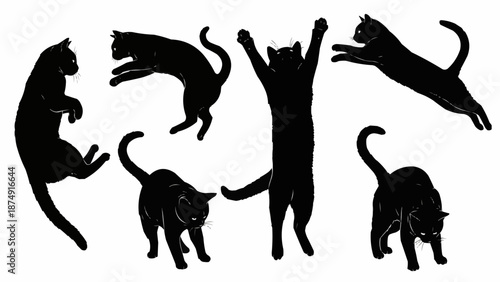 Collection of Black Cat Silhouettes in Various Poses.