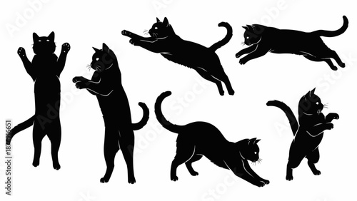 Collection of Black Cat Silhouettes in Various Poses.