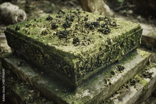 A moldy ancient artifact, spores releasing like a curse into the air.