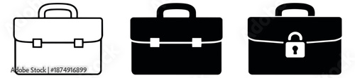 Briefcase icon set featuring outline, solid fill, and locked versions for finance and security topics