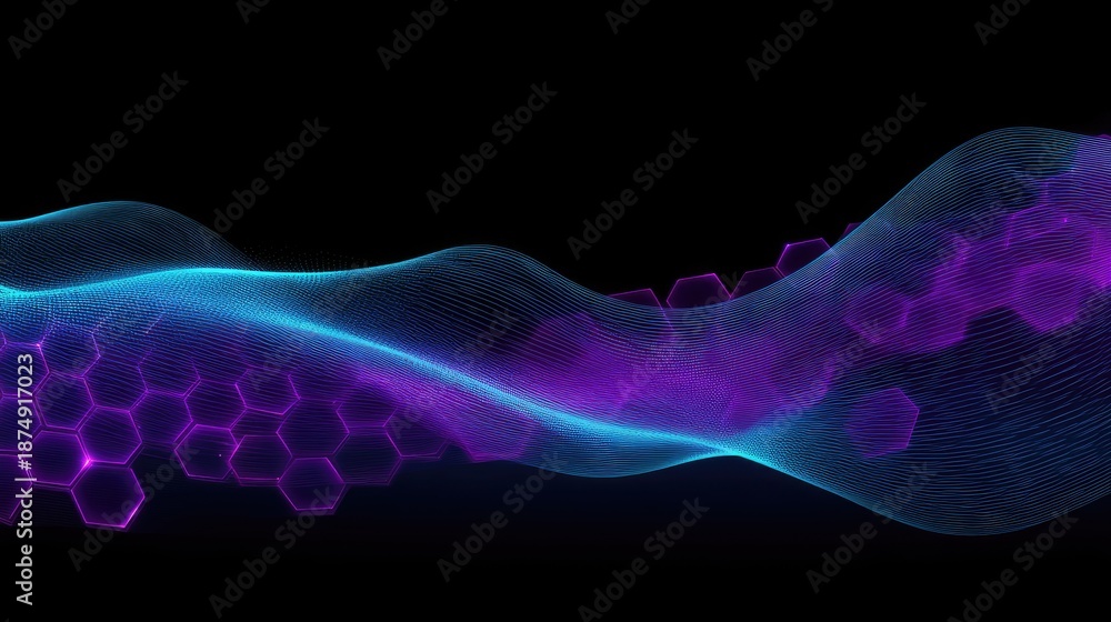 custom made wallpaper toronto digitalAbstract Digital Wave with Hexagonal Shapes in Blue and Purple Color Scheme for Technology, Science, and Futuristic Designs
