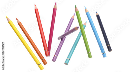 Fotografi vibrant set of colored pencils scattered on a dark background, ideal for art and design projects