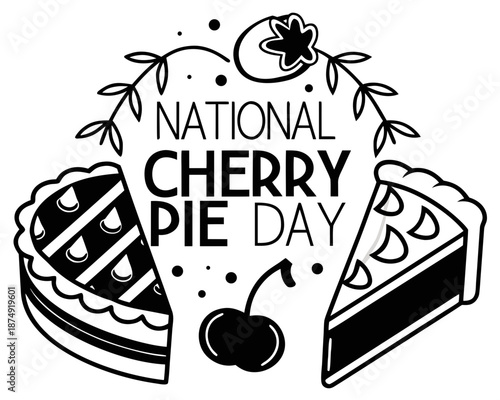 National Cherry Pie Day Vector Illustration, Sweet Dessert and Bakery Celebration Graphic