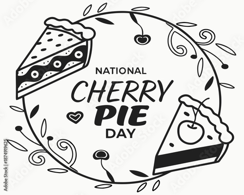 National Cherry Pie Day Vector Graphic, Classic American Dessert Illustration