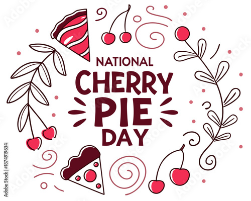 National Cherry Pie Day Vector Graphic, Classic American Dessert Illustration