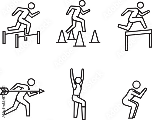 Six athletic figures in various sports poses and actions