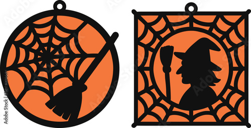 Witch Spider Web Sun Catcher Bundle SVG, Gothic Decor, Laser Cut File Glowforge, Stained Glass Acrylic Ornament, Halloween Arch Window
