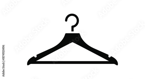 A simple black clothes hanger illustration against a plain white background silhouette